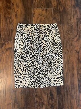 LOFT Black and Cream Leopard-Print Pencil Skirt